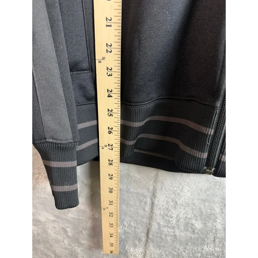 THE NORTH FACE Track Jacket Men L Black Gray Full Zip Logo Ribbed Collar Stripe